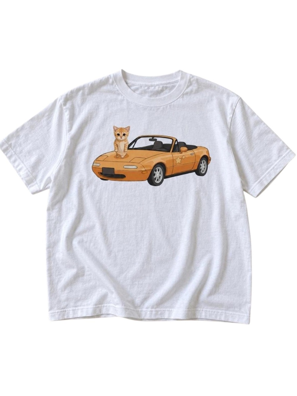 White Cute Cat & Orange Convertible Graphic Tee